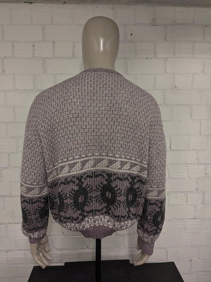 Vintage California Wool sweater with zipper. Pink White Gray mixed. Size XL. 30% Wool.