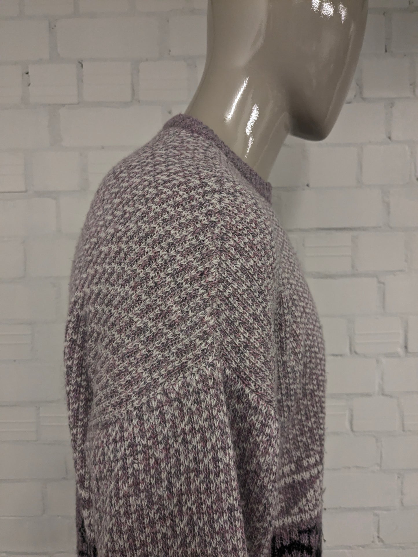 Vintage California Wool sweater with zipper. Pink White Gray mixed. Size XL. 30% Wool.