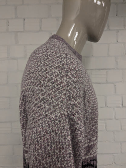 Vintage California Wool sweater with zipper. Pink White Gray mixed. Size XL. 30% Wool.