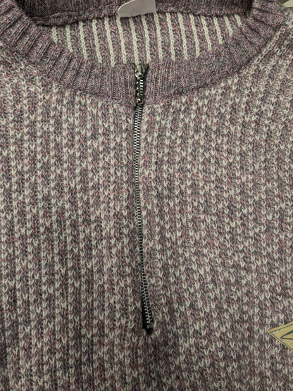 Vintage California Wool sweater with zipper. Pink White Gray mixed. Size XL. 30% Wool.