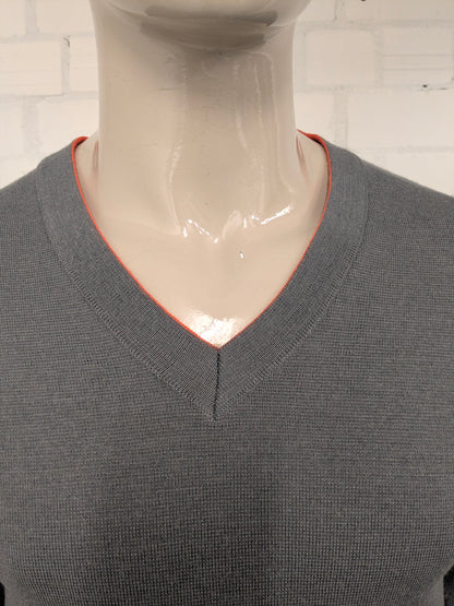 Maglione vintage Celexta in lana con scollo a V. Colore grigio arancio. Taglia S. 50% Lana.