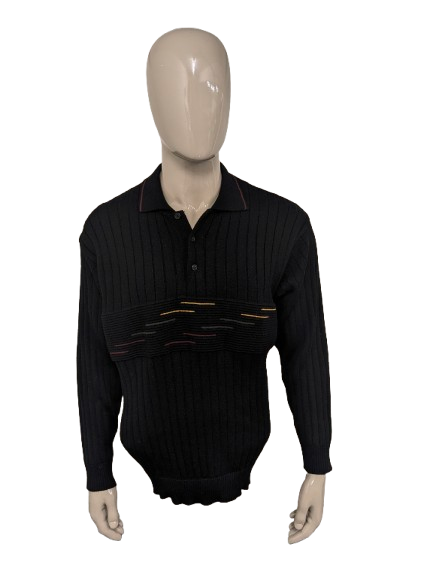 Vintage Greenfield Wool polo sweater. Colored black. Size XL. 50% Wool.