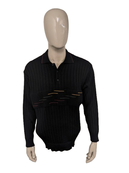 Vintage Greenfield Wool polo sweater. Colored black. Size XL. 50% Wool.