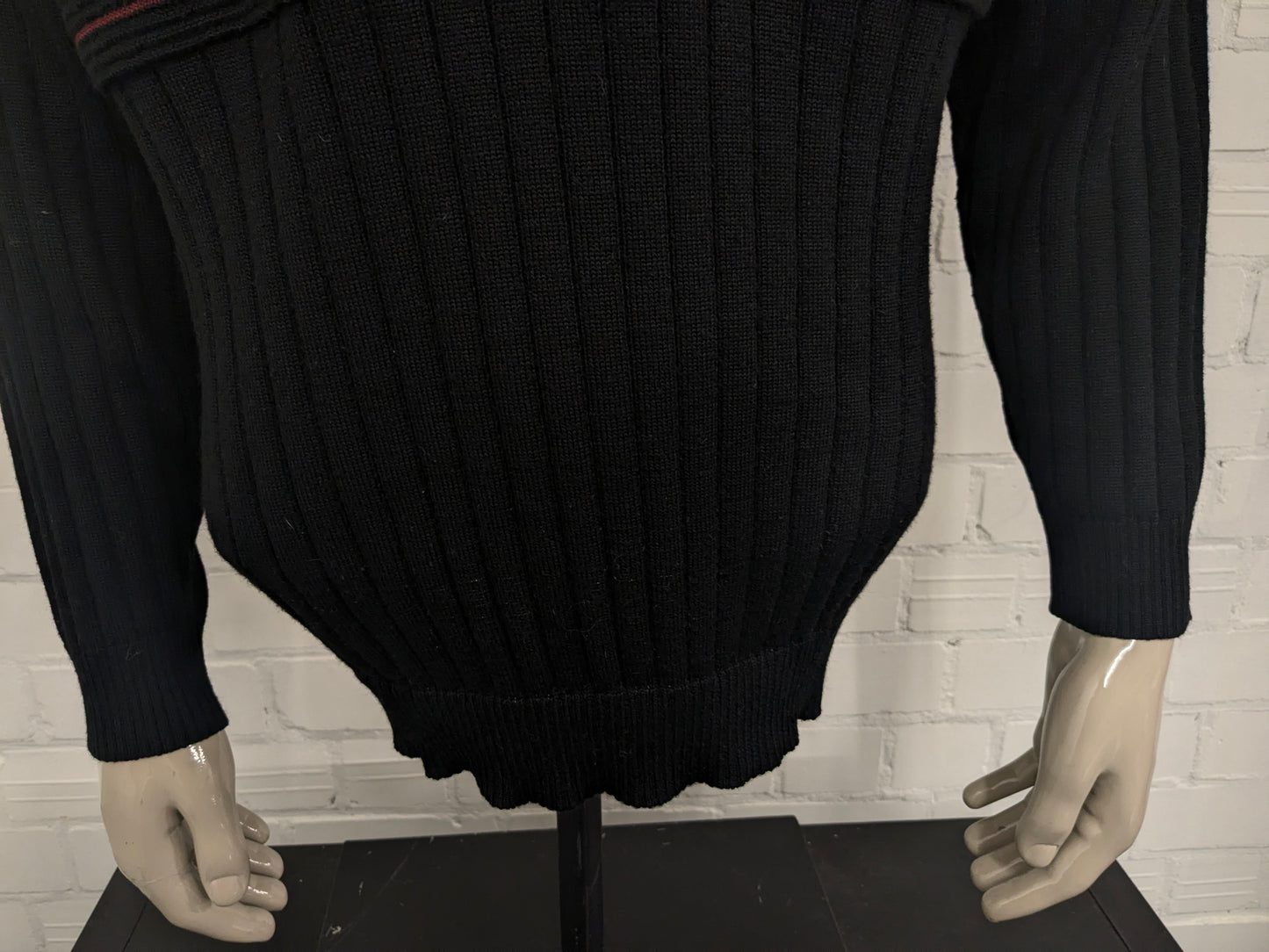 Vintage Greenfield Wool polo sweater. Colored black. Size XL. 50% Wool.