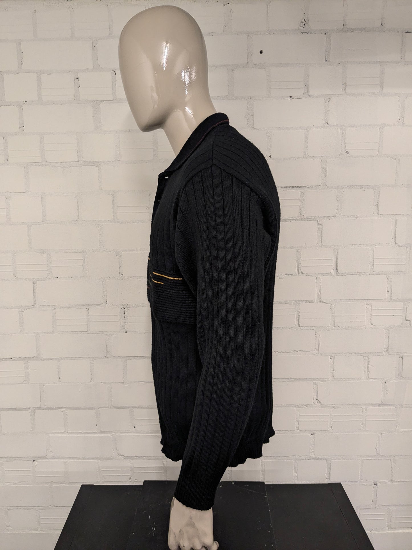 Vintage Greenfield Wool polo sweater. Colored black. Size XL. 50% Wool.