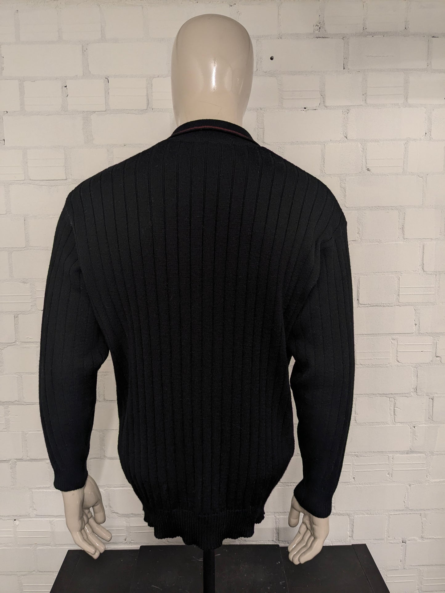 Vintage Greenfield Wool polo sweater. Colored black. Size XL. 50% Wool.