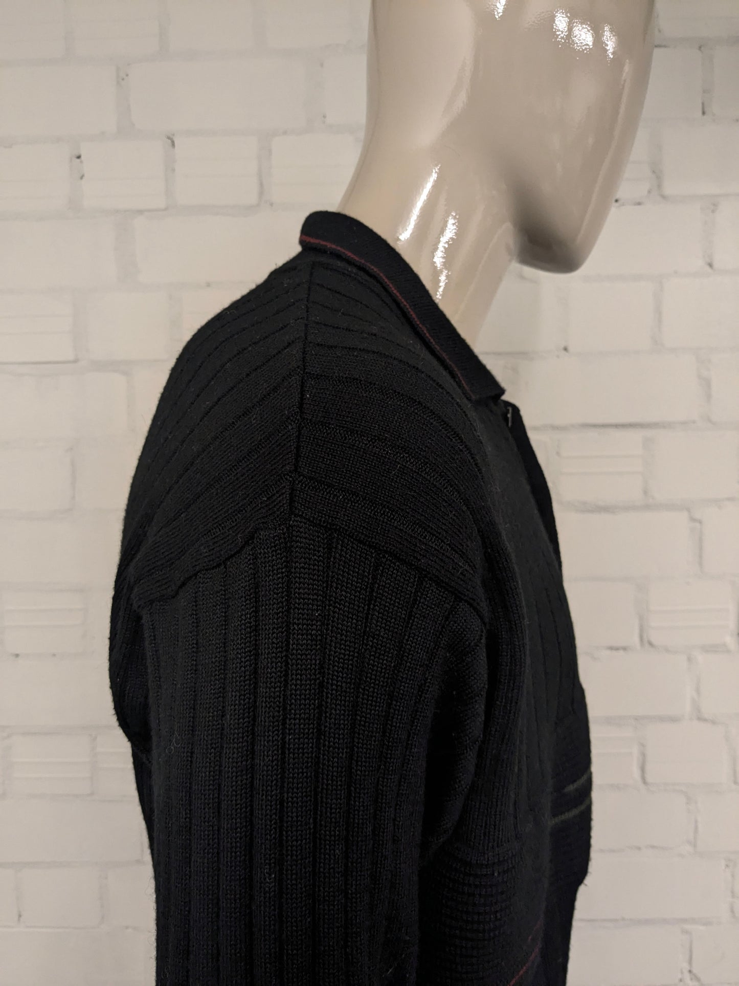 Vintage Greenfield Wool polo sweater. Colored black. Size XL. 50% Wool.