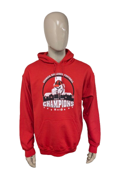Sweat à capuche de football des Bulldogs de Géorgie. Rouge avec imprimé. Taille L/XL.