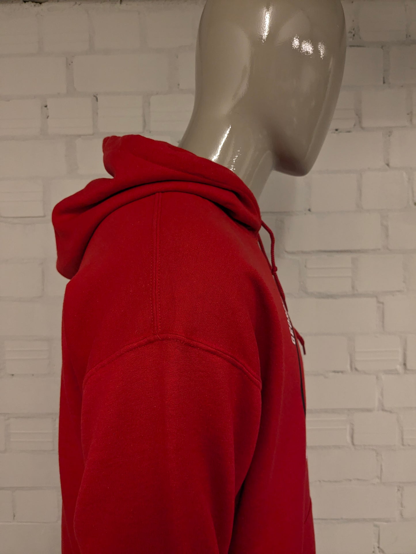 Sweat à capuche de football des Bulldogs de Géorgie. Rouge avec imprimé. Taille L/XL.