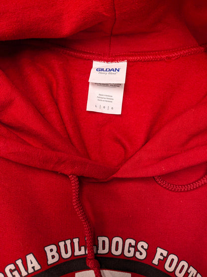 Sweat à capuche de football des Bulldogs de Géorgie. Rouge avec imprimé. Taille L/XL.