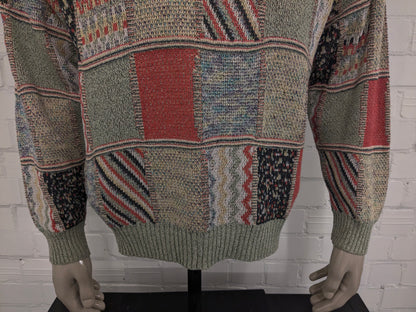 Maglione vintage Monte Carlo con scollo a V. Motivo colorato. Taglia L.