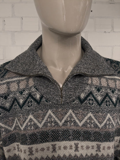Vintage trui met rits. Groen Grijs Bruin Wit gekleurd. Maat 2XL / XXL.