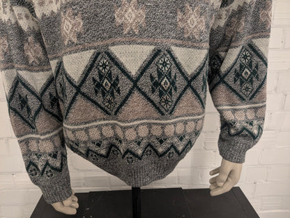 Vintage trui met rits. Groen Grijs Bruin Wit gekleurd. Maat 2XL / XXL.