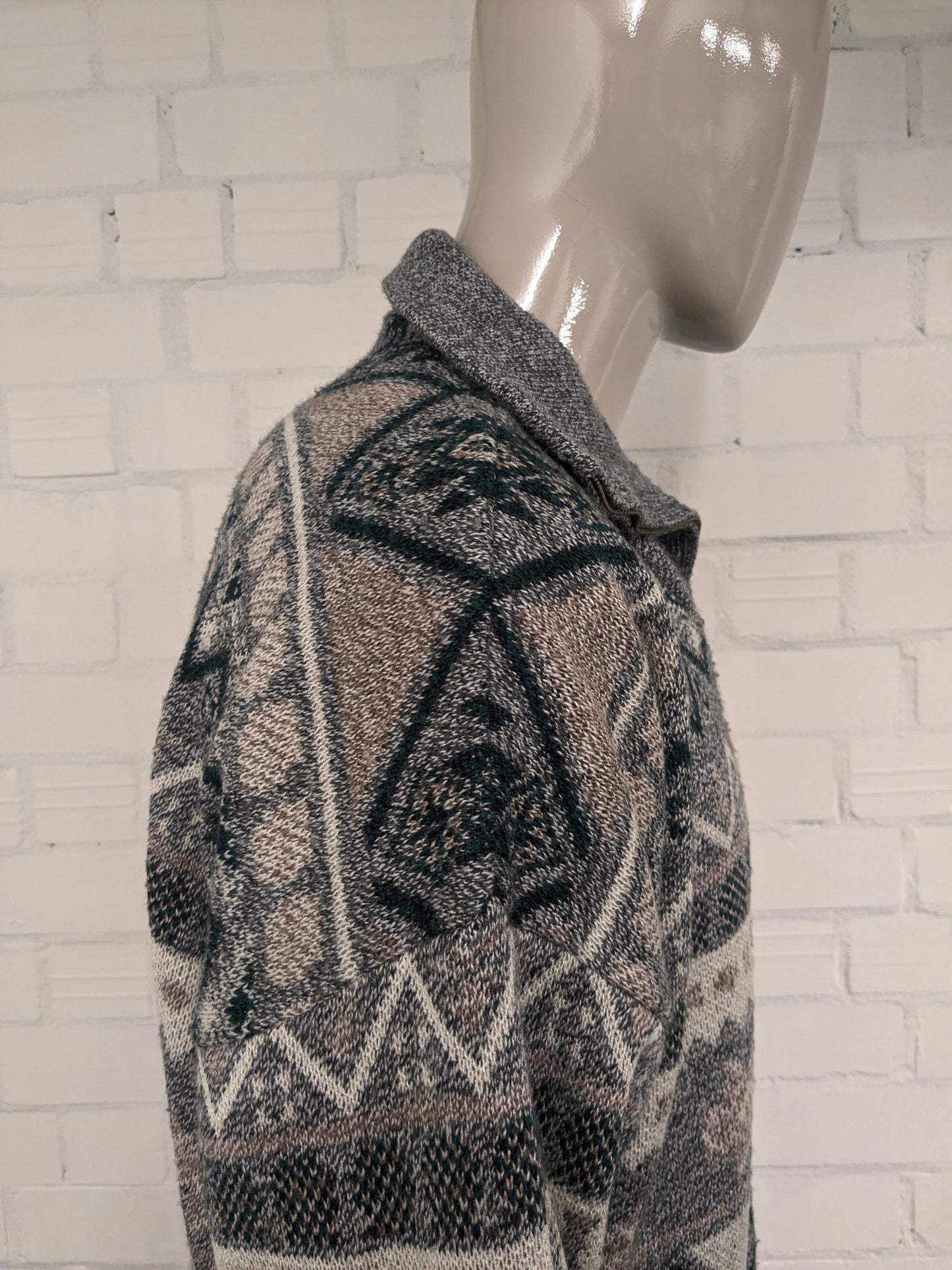 Vintage trui met rits. Groen Grijs Bruin Wit gekleurd. Maat 2XL / XXL.