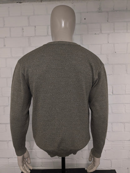 Maglione vintage Marc René in lana con scollo a V. Colore Verde Marrone Beige. Taglia M. 40% Lana.