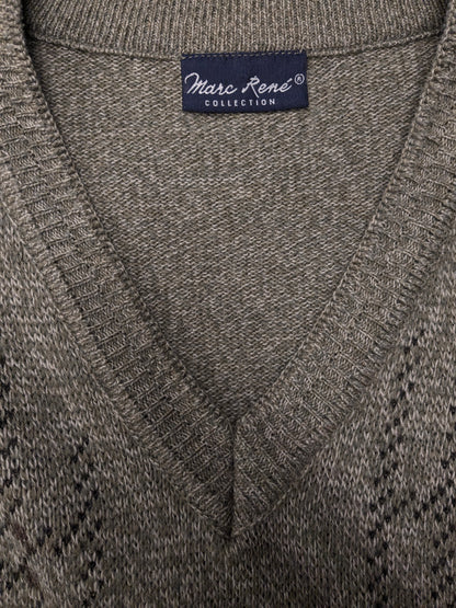 Maglione vintage Marc René in lana con scollo a V. Colore Verde Marrone Beige. Taglia M. 40% Lana.
