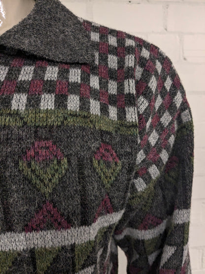 Vintage Wool polo sweater. Green Gray Red colored. Size 2XL / XXL.