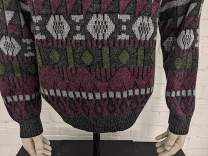 Vintage Wool polo sweater. Green Gray Red colored. Size 2XL / XXL.