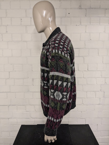 Vintage Wool polo sweater. Green Gray Red colored. Size 2XL / XXL.