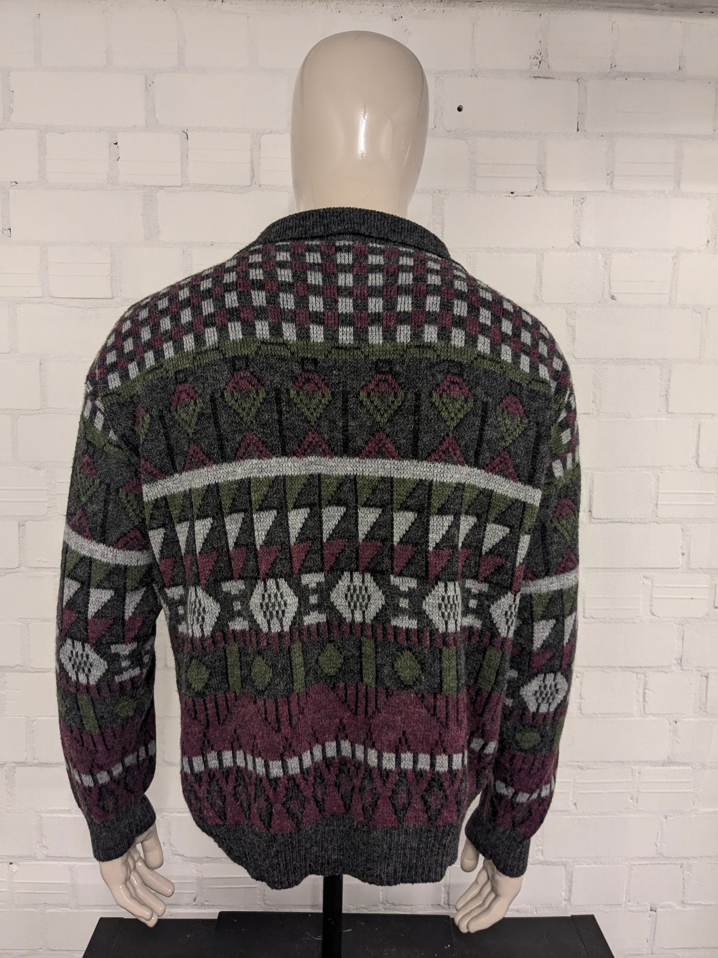 Vintage Wool polo sweater. Green Gray Red colored. Size 2XL / XXL.