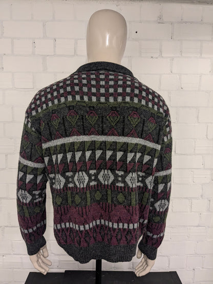Vintage Wool polo sweater. Green Gray Red colored. Size 2XL / XXL.