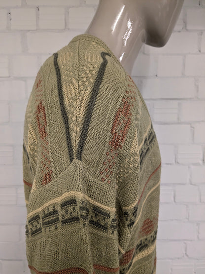 Vintage Gira Mondo trui met V-Hals. Groen Oranje Geel gekleurd. Maat XL.