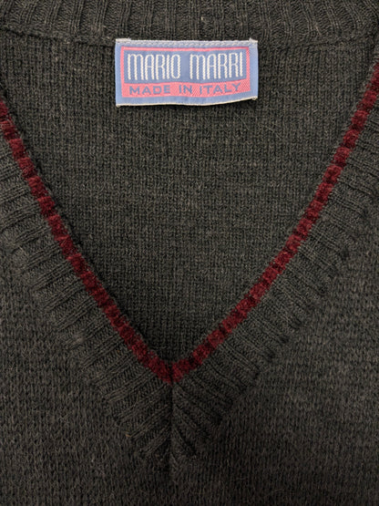 Vintage Mario Marri Alpaca Wollen trui met V-Hals. Grijs Rood Bruin gekleurd. Maat 2XL / XXL. 25% Wol en 15% Alpaca wol.