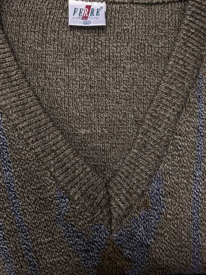 Maglione Ferré vintage. Colore Marrone Blu Beige. Taglia L.