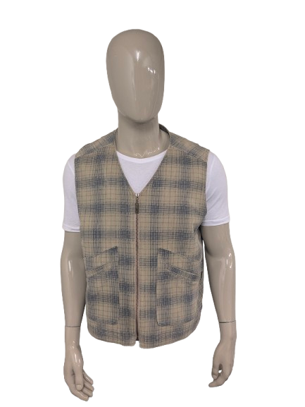 Knock out Bodywarmer. Beige Blauw geruit. Maat XL.