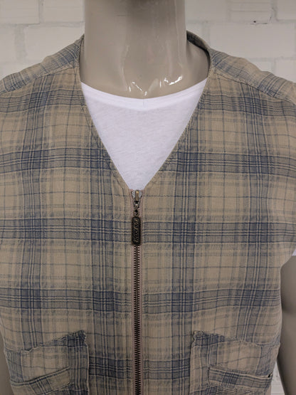 Knock out Bodywarmer. Beige Blue checked. Size XL.