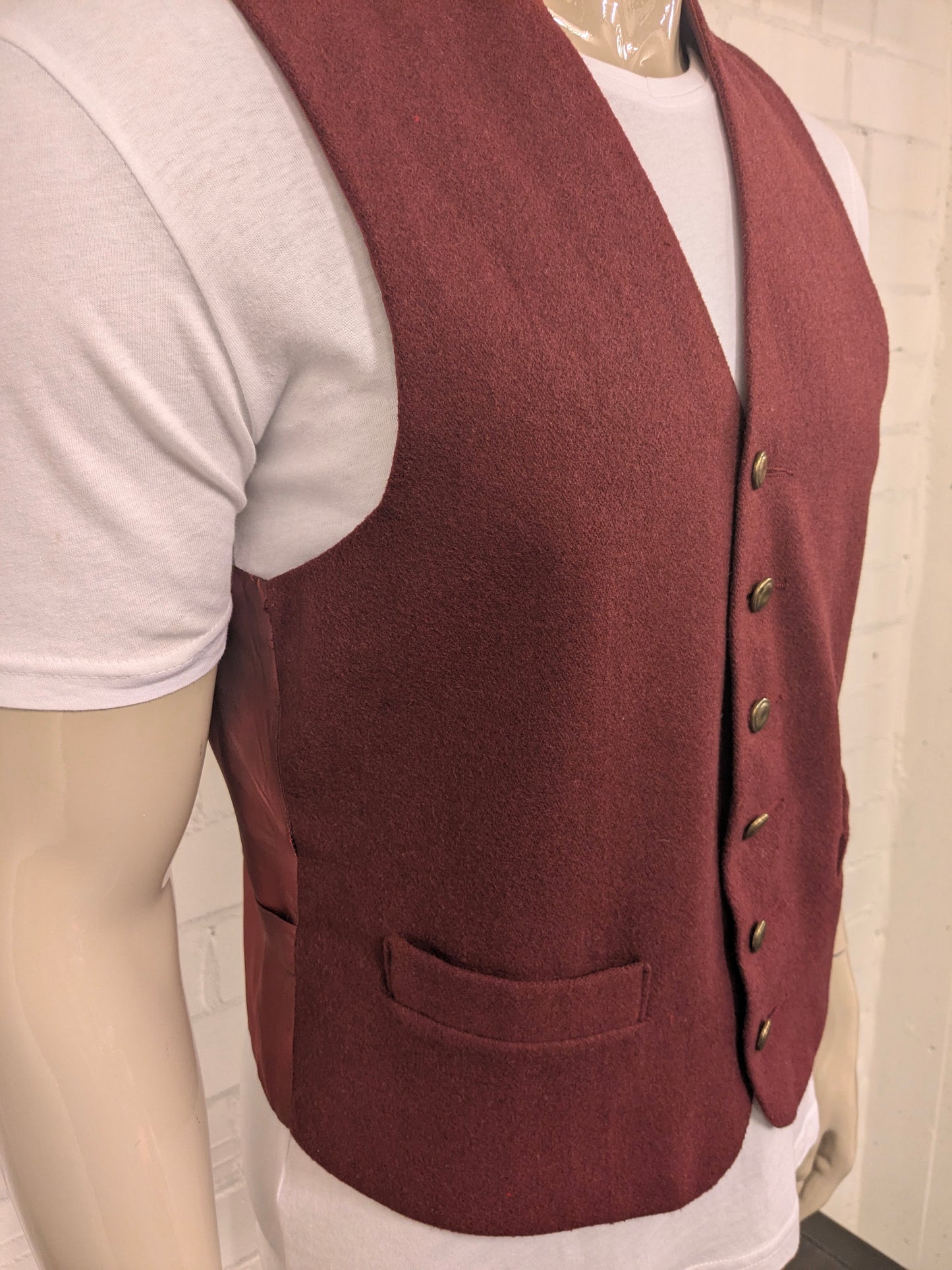 Vintage Nico Wollen gilet. Rood gemêleerd. Maat M.