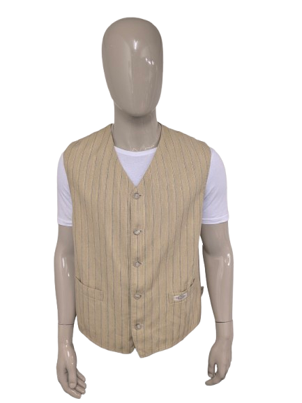 Vintage Trek & Travel gilet. Geel Blauw gestreept. Maat 2XL / XXL.