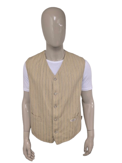 Vintage Trek & Travel gilet. Geel Blauw gestreept. Maat 2XL / XXL.