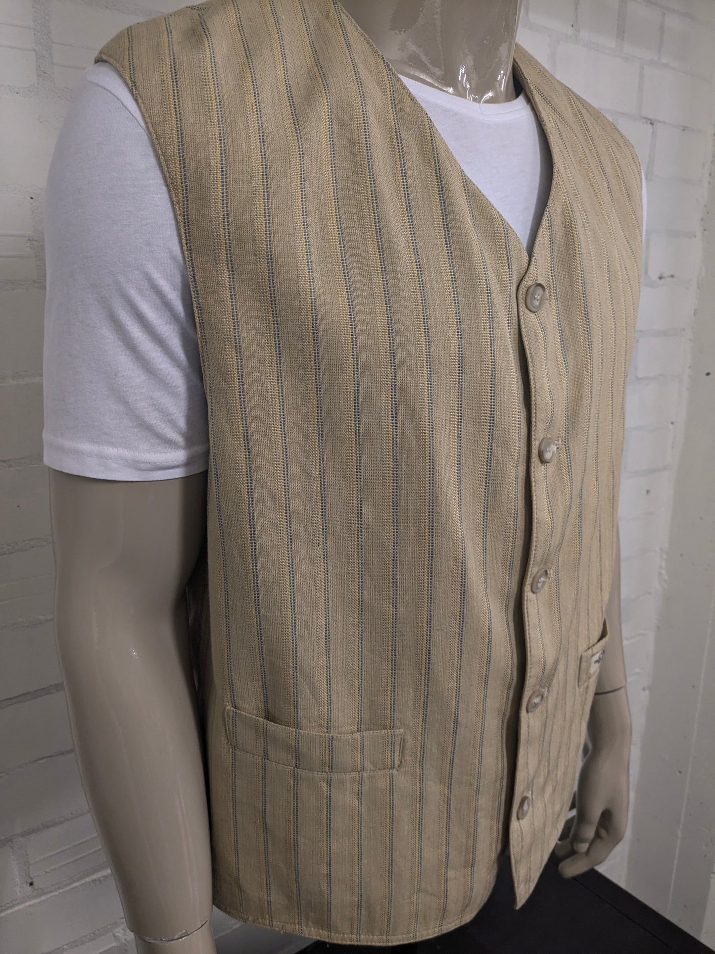 Vintage Trek & Travel gilet. Geel Blauw gestreept. Maat 2XL / XXL.