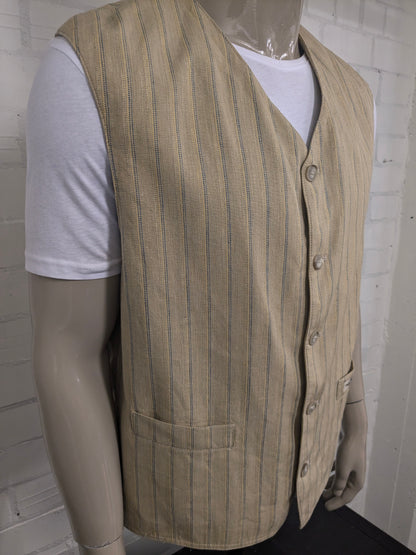 Vintage Trek & Travel gilet. Geel Blauw gestreept. Maat 2XL / XXL.