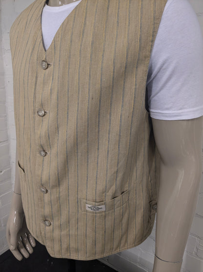 Vintage Trek & Travel gilet. Geel Blauw gestreept. Maat 2XL / XXL.