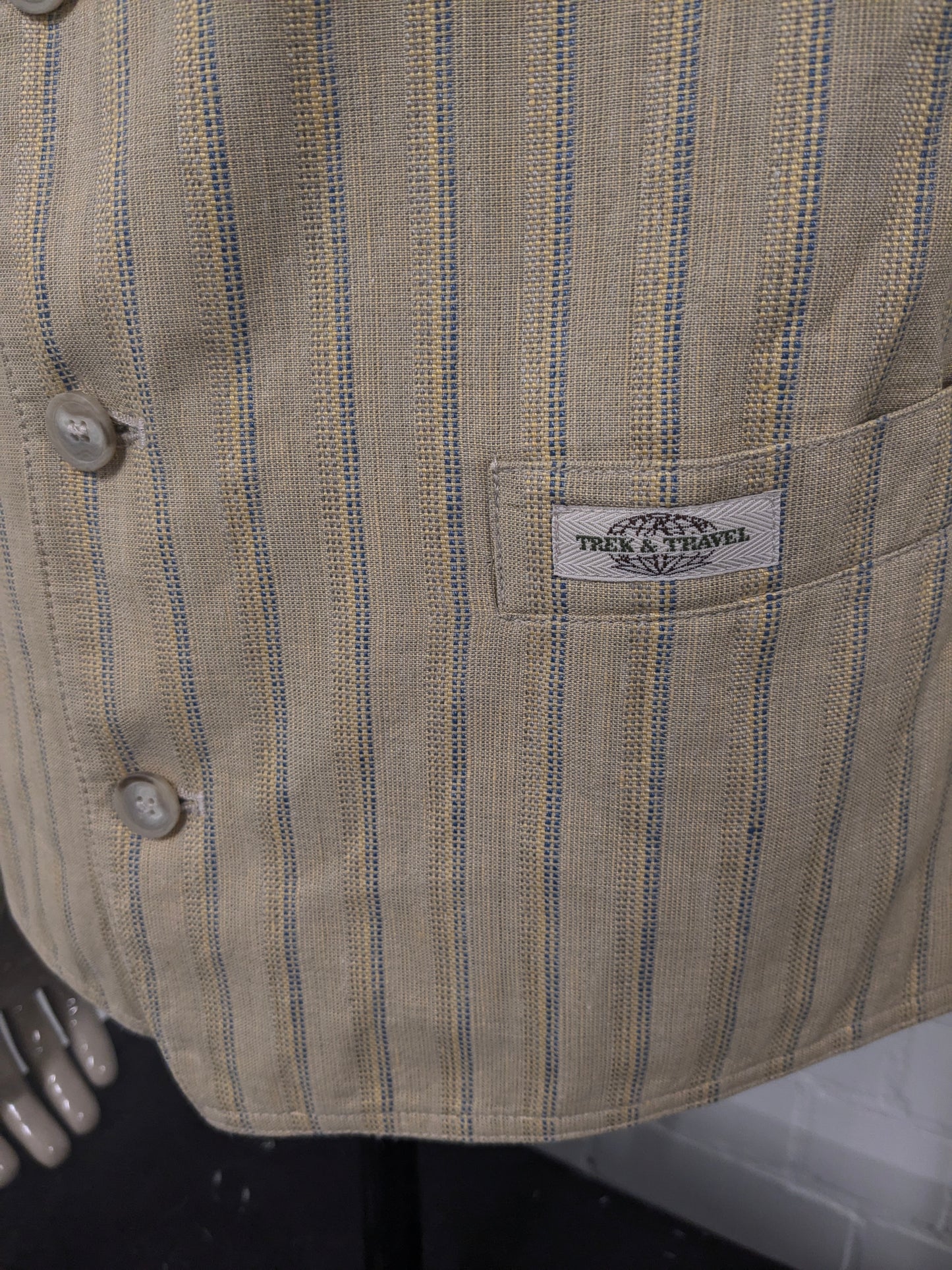 Vintage Trek & Travel gilet. Geel Blauw gestreept. Maat 2XL / XXL.