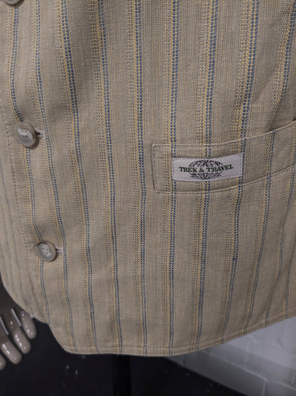 Vintage Trek & Travel gilet. Geel Blauw gestreept. Maat 2XL / XXL.