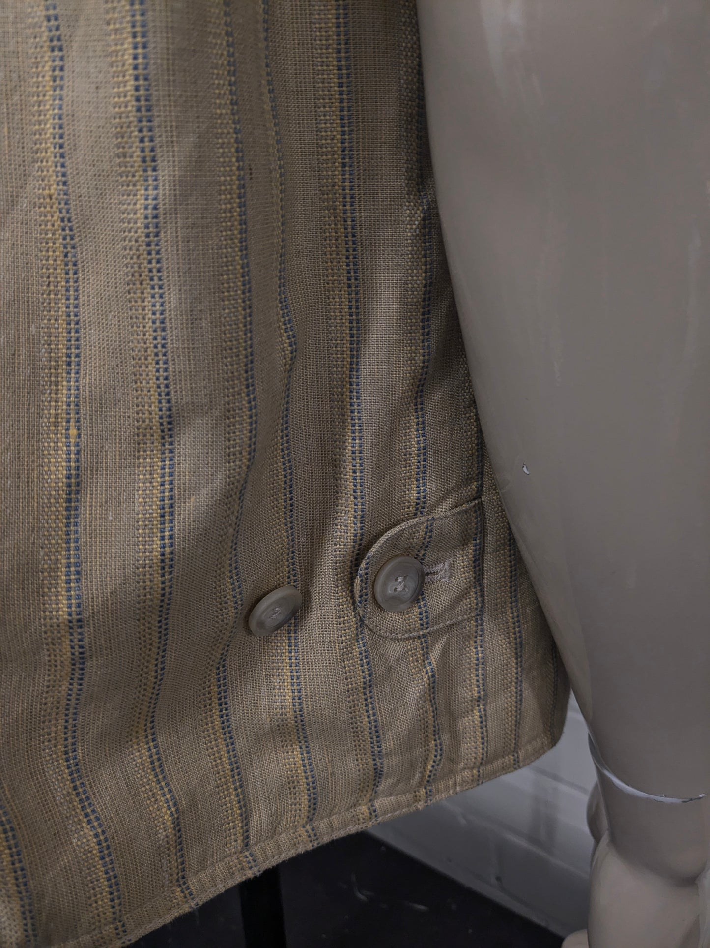 Vintage Trek & Travel gilet. Geel Blauw gestreept. Maat 2XL / XXL.