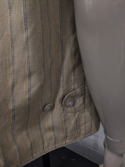 Vintage Trek & Travel gilet. Geel Blauw gestreept. Maat 2XL / XXL.