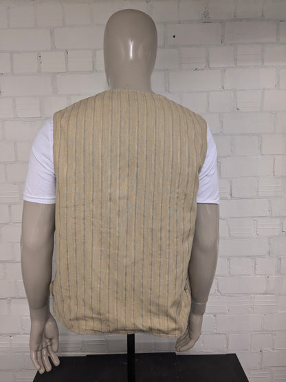 Vintage Trek & Travel gilet. Geel Blauw gestreept. Maat 2XL / XXL.