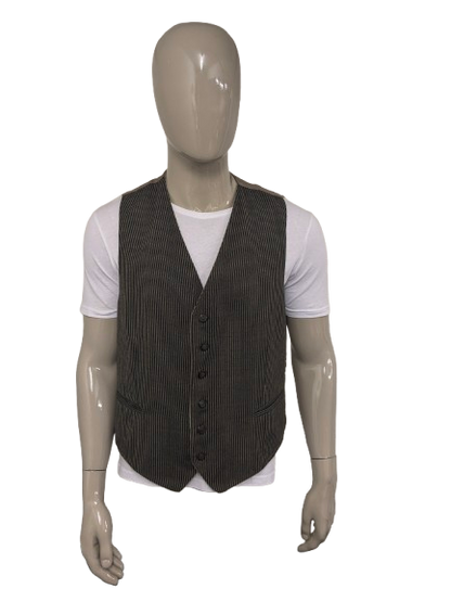 Vintage Dubbelzijdig gilet. Beige Zwart gestreept & Beige Bruin visgraat motief. Maat XL.