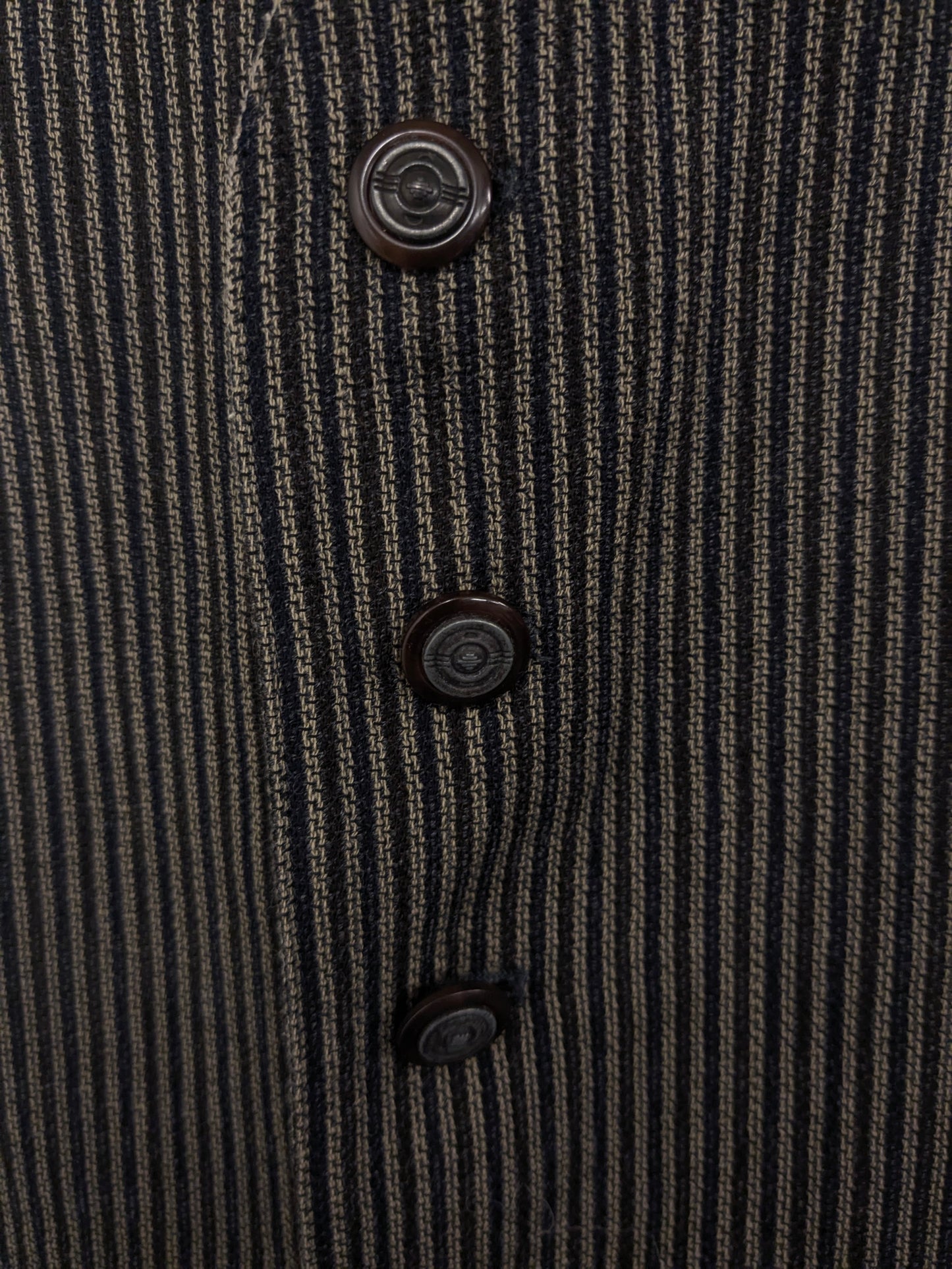 Vintage Dubbelzijdig gilet. Beige Zwart gestreept & Beige Bruin visgraat motief. Maat XL.