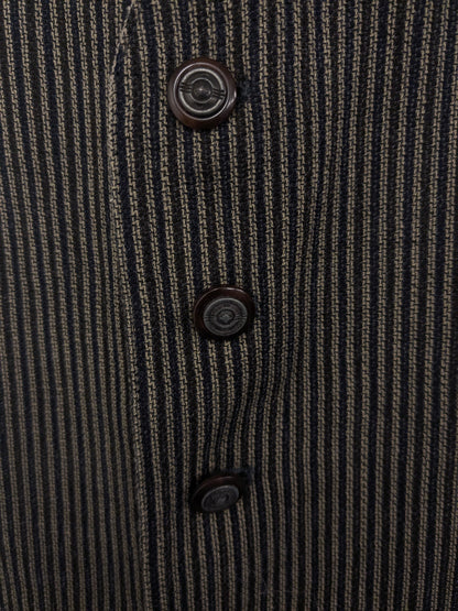 Vintage Dubbelzijdig gilet. Beige Zwart gestreept & Beige Bruin visgraat motief. Maat XL.