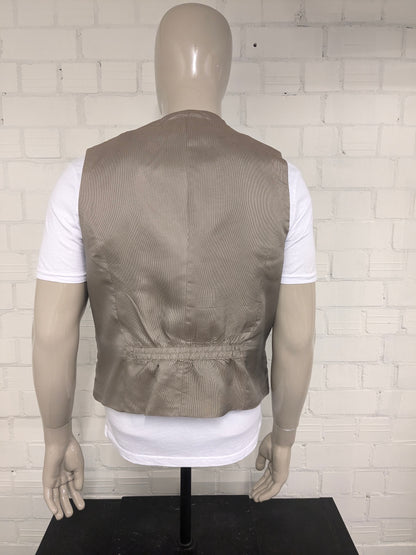 Vintage Dubbelzijdig gilet. Beige Zwart gestreept & Beige Bruin visgraat motief. Maat XL.