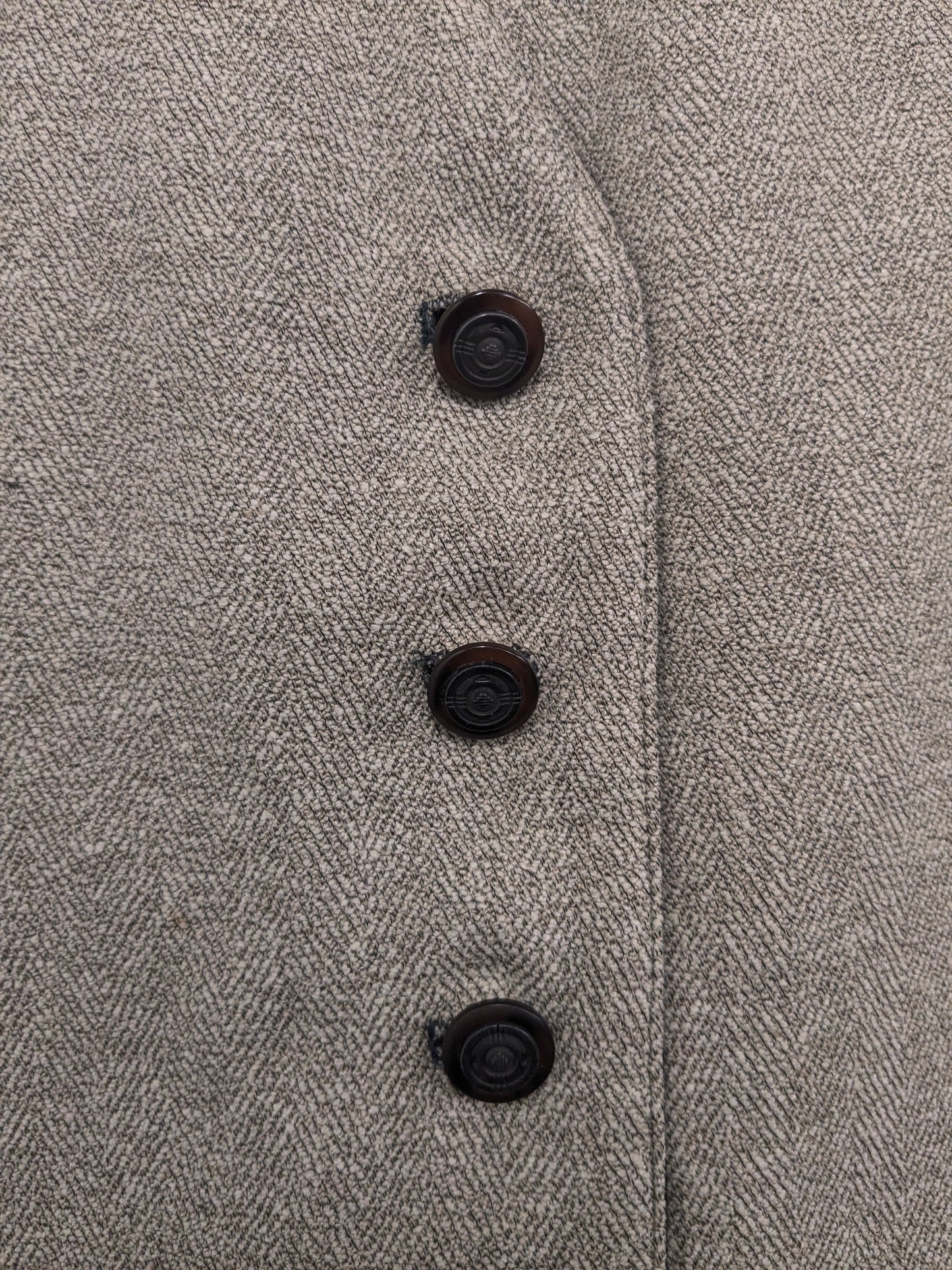 Vintage Dubbelzijdig gilet. Beige Zwart gestreept & Beige Bruin visgraat motief. Maat XL.