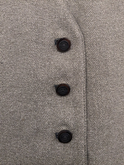 Vintage Dubbelzijdig gilet. Beige Zwart gestreept & Beige Bruin visgraat motief. Maat XL.