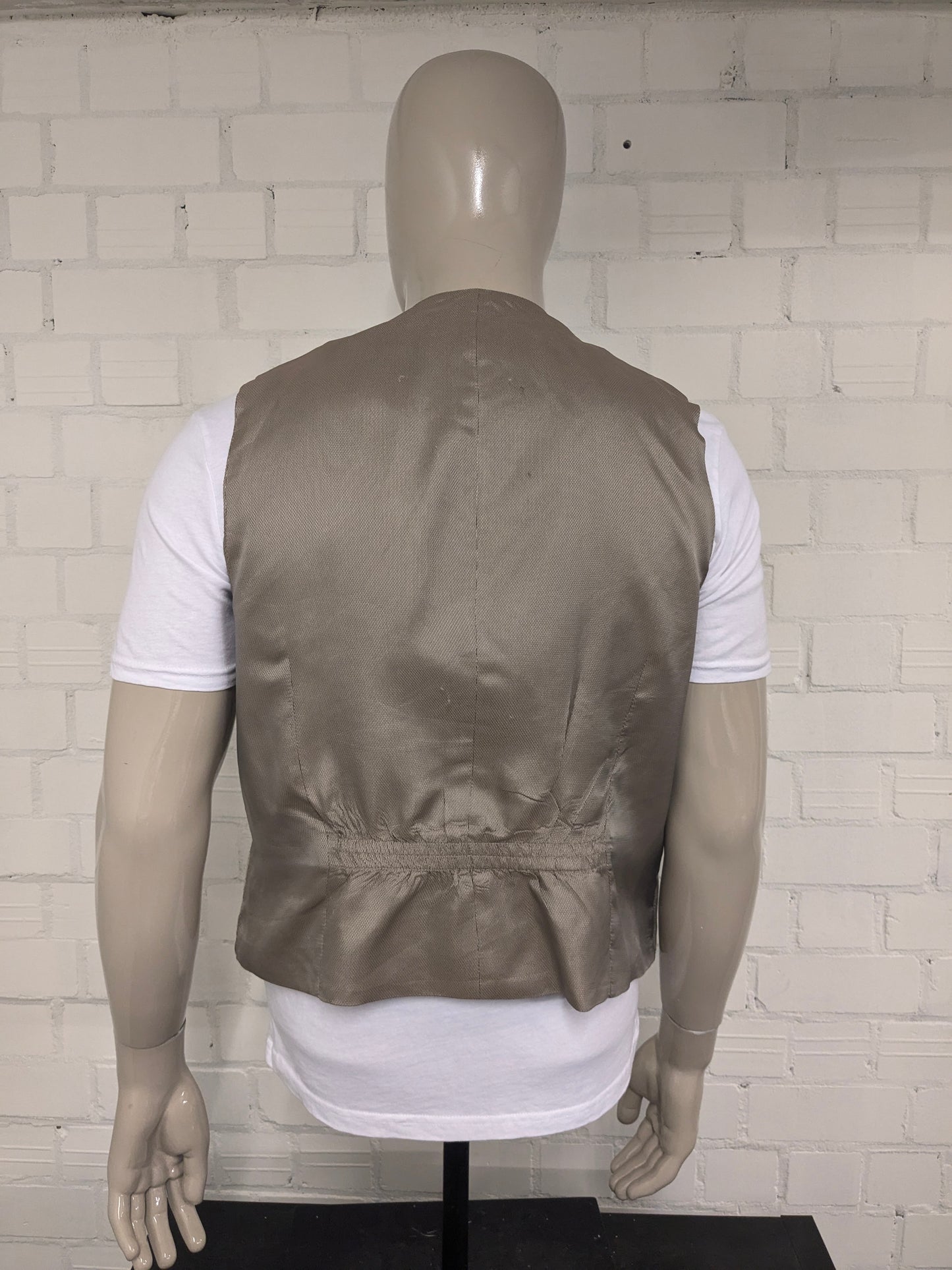 Vintage Dubbelzijdig gilet. Beige Zwart gestreept & Beige Bruin visgraat motief. Maat XL.