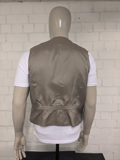 Vintage Dubbelzijdig gilet. Beige Zwart gestreept & Beige Bruin visgraat motief. Maat XL.