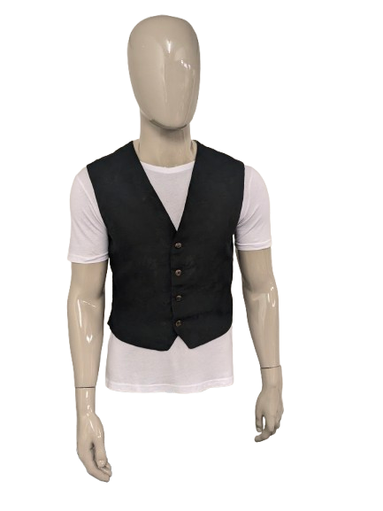 Vintage Ciao gilet – zwart glanzend bloemenmotief – maat M